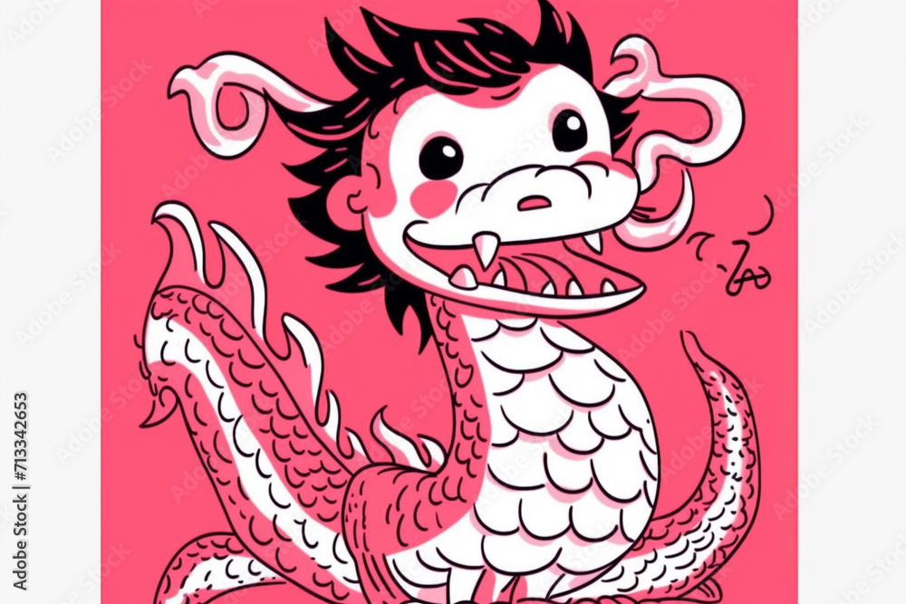 Naklejka premium Cute pink dragon