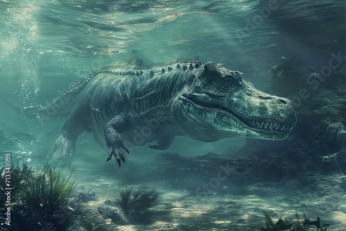 Underwater Exploration With Prehistoric Aquatic Dinosaur And Ancient Sea Monsters