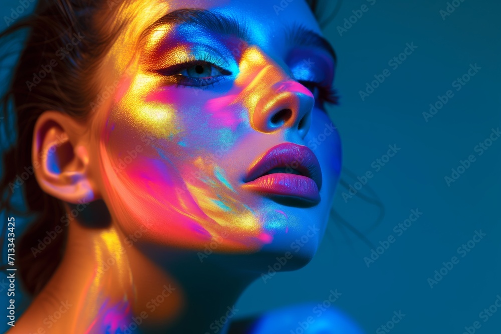 Young Woman With Fluorescent Makeup, Highlighting Modern Beauty Trends