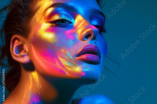Young Woman With Fluorescent Makeup  Highlighting Modern Beauty Trends