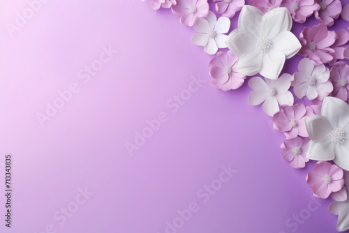 A calm and elegant background with a subtle texture  blending a smooth white area and a pastel light purple side adorned with botanical elements. Perfect for Women  s and Mother  s day  birthday greetin