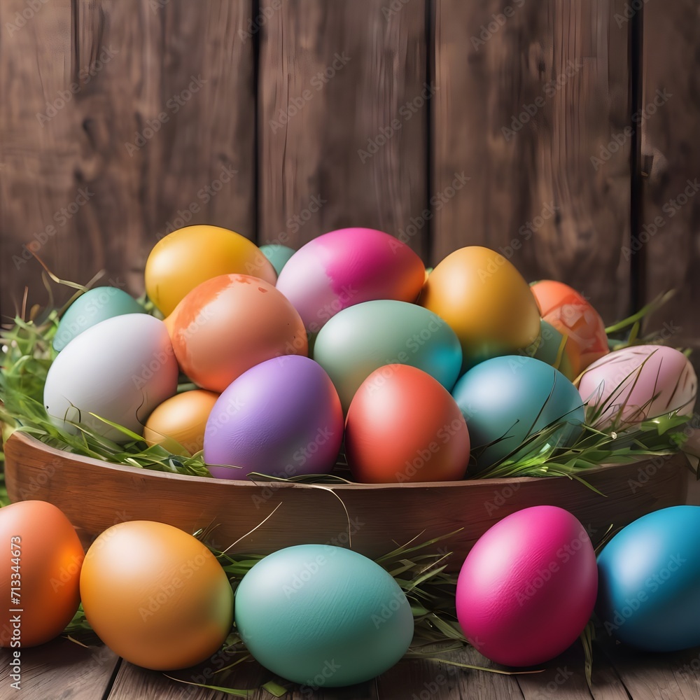 Colorful painted Easter eggs on wooden background. Happy Easter Colorful painted Easter eggs on wooden background. Happy Easter