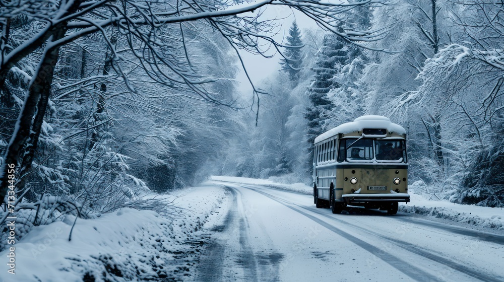 Fototapeta premium snow covered road in the bus