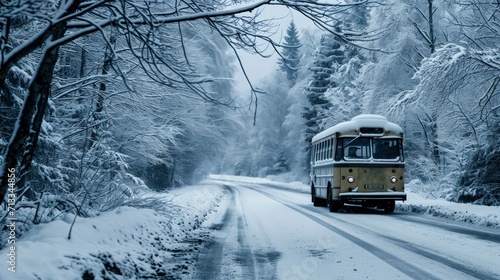 snow covered road in the bus