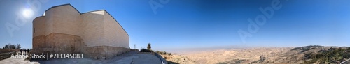 The Memorial church of Moses and the old portal of the monastery at Mount Nebo  Jordan View from Mt. Nebo