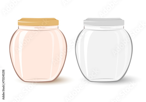Set clear glass jars with lid.For homemade jam and canning food, preservation and conservation