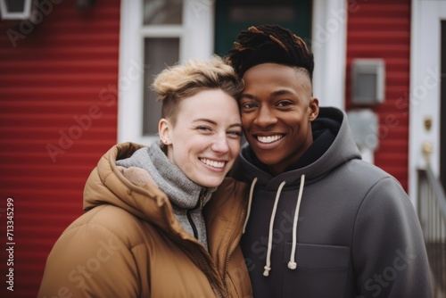 Portrait of a young lgbtq couple in front their house