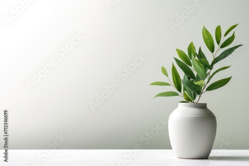 Lush Green Plant Leaves in a Sleek Ceramic Vase