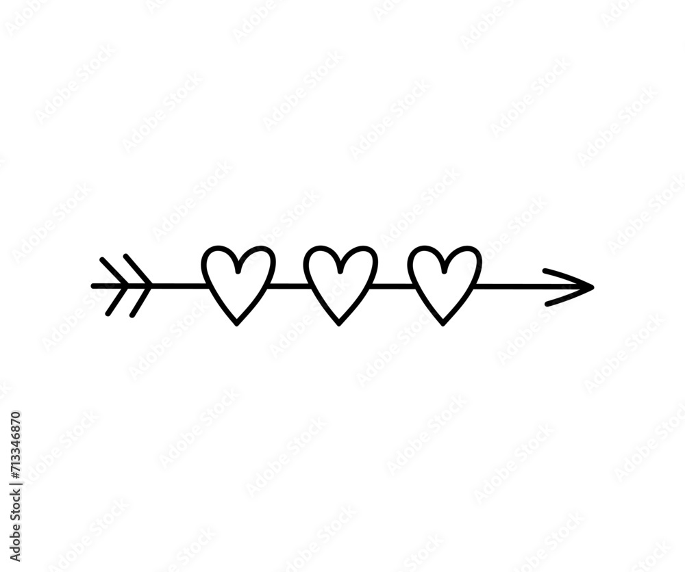Cute doodle arrow with hearts isolated on white background. Vector hand-drawn illustration. Perfect for Valentines Day designs, cards, invitations, decorations. Cute doodle arrow with hearts isolated on white background. Vector hand-drawn illustration. Perfect for Valentines Day designs, cards, invitations, decorations.
