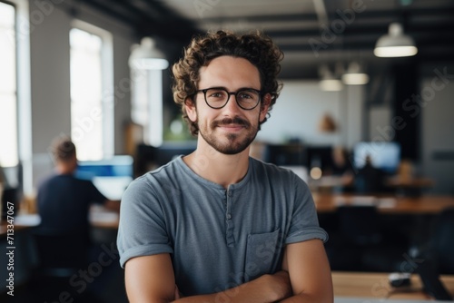 Portrait of a young hipster man in office