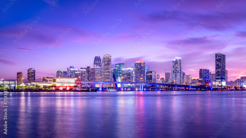 the skyline of miami during sunset, florida