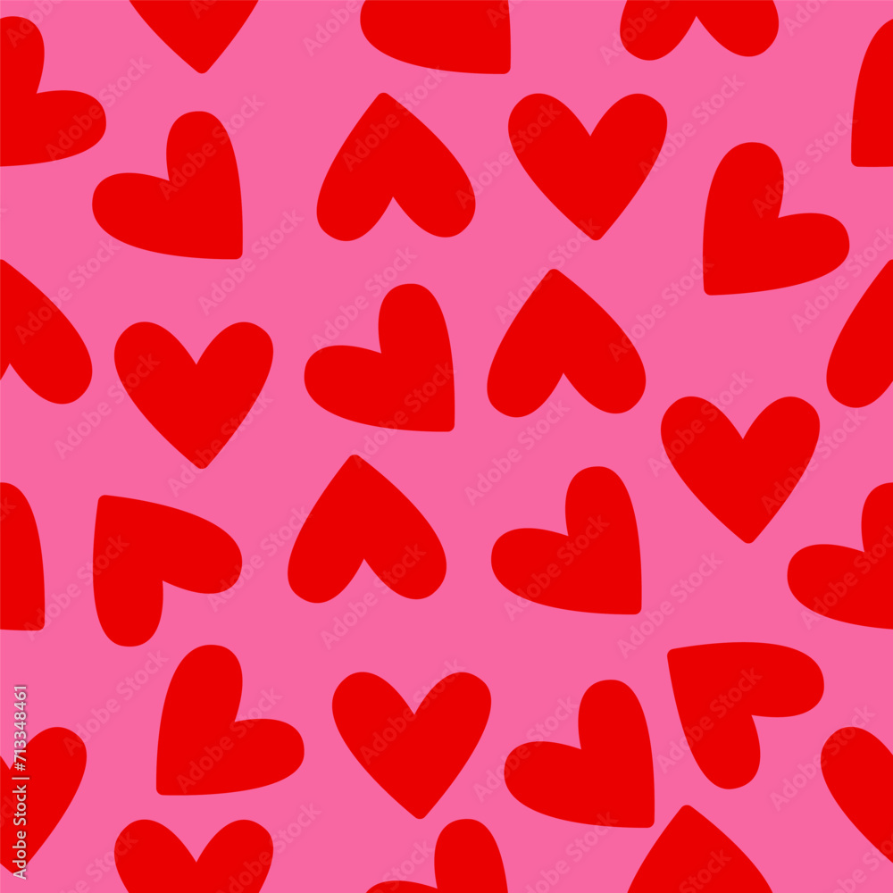 Red love heart seamless pattern illustration. Cute romantic pink hearts background print. Valentine's day. Vector design