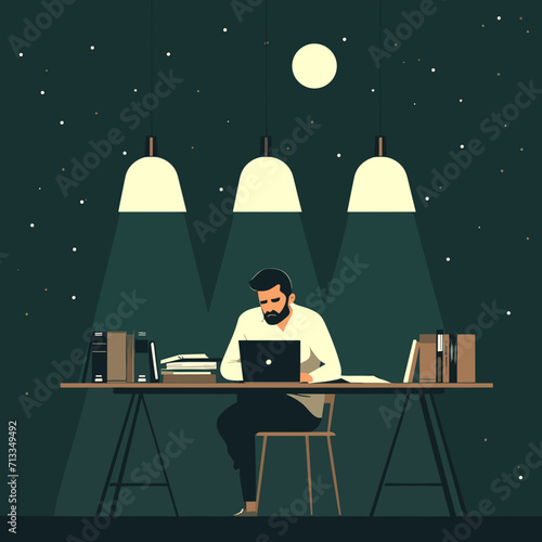 Vector of Workaholic Men in office