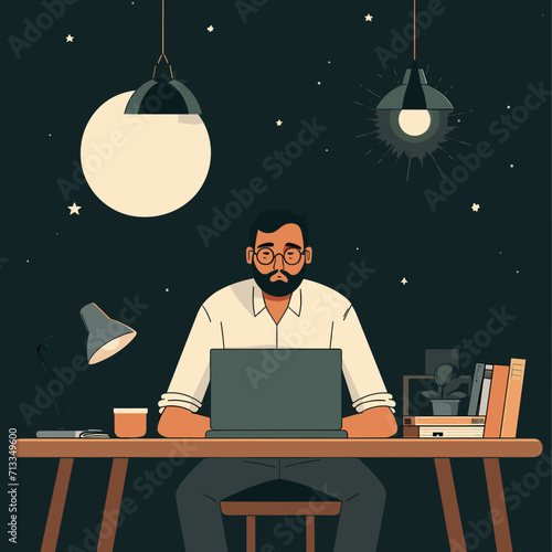 Vector of Workaholic Men in office