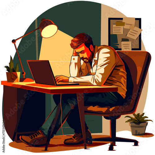 Vector of Workaholic Men in office