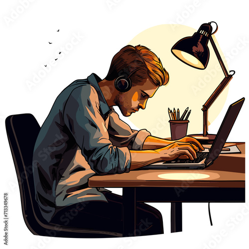 Vector of Workaholic Men in office
