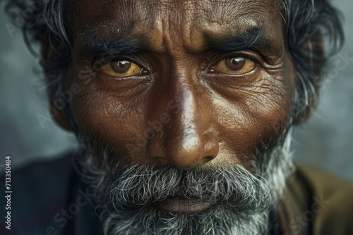 Portrait of Bangladeshi old man close up from history of Bangladesh realistic full length photography texture. Bangladeshi man. Horizontal format