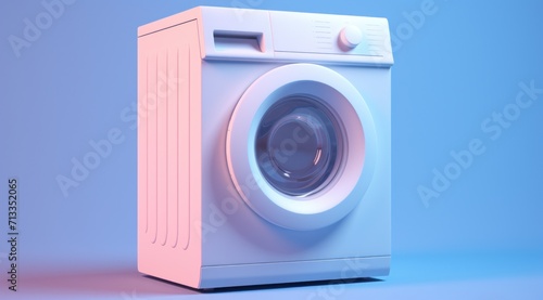 a white washing machine is shown on a blue background