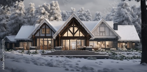a rustic home in a white snowy winter scene © olegganko