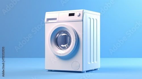 a white washing machine is shown on a blue background