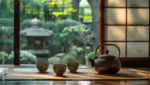 Japanese style still life with teaware 