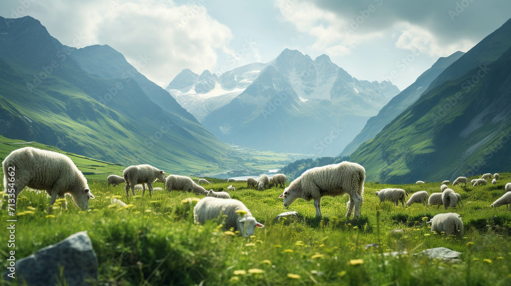 sheep in the mountains high definition photographic creative image