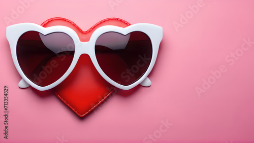 Valentine's day background with place for text, stylish heart-shaped sunglasses, card, banner valentine's day
