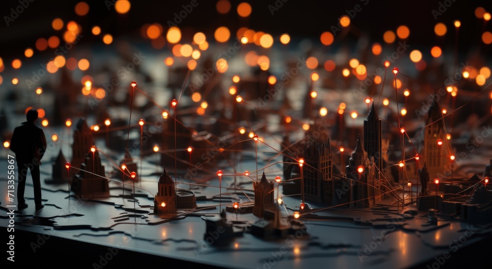The glowing cityscape is adorned with flickering candles, illuminating the night and evoking a sense of warmth and tranquility amidst the bustling metropolis