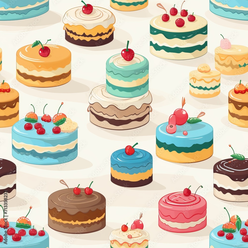 Delicious cake pattern on elegant light background for baking or celebration concepts Delicious cake pattern on elegant light background for baking or celebration concepts