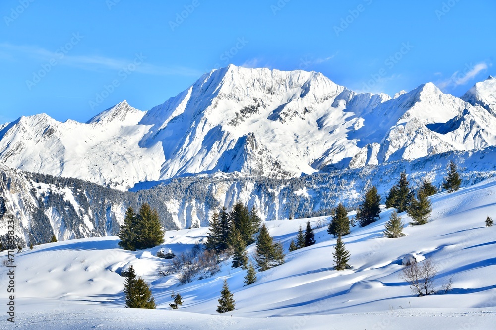 Winter scenery of snowcapped mountain