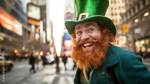 Man dressed up like Leprechaun celebrating Saint Patrick's day