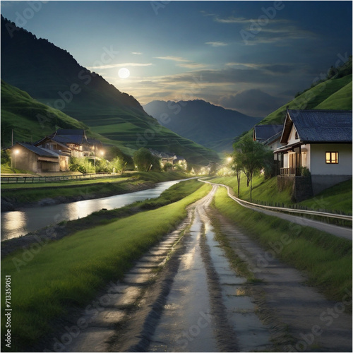 village roads and village villages at night are quiet and calmvillage roads and village villages at night are quiet and calm