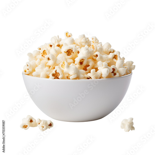 Wholesome Portion of White Popcorn in a Bowl, Isolated on Transparent Background, PNG