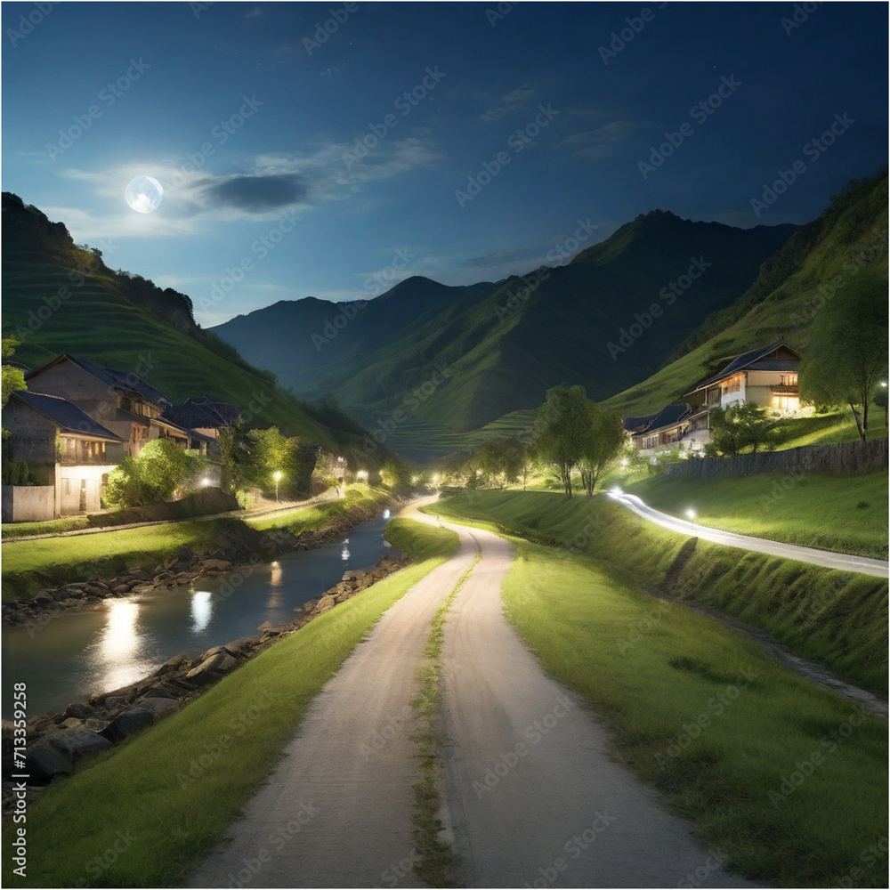 village roads and village villages at night are quiet and calmvillage roads and village villages at night are quiet and calm