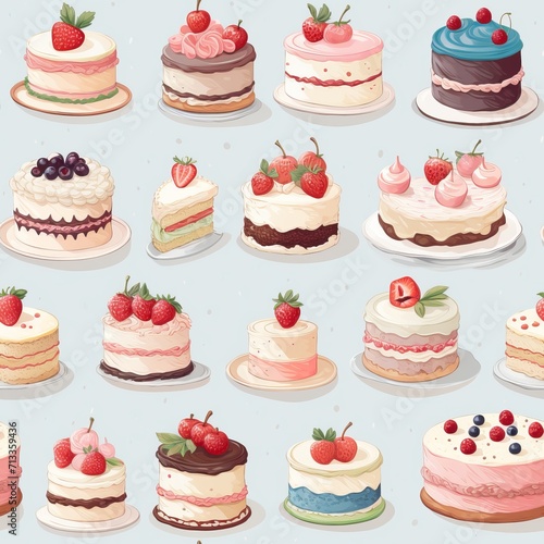 Delicious cake pattern on light background ideal for bakery, pastry, and dessert concept design