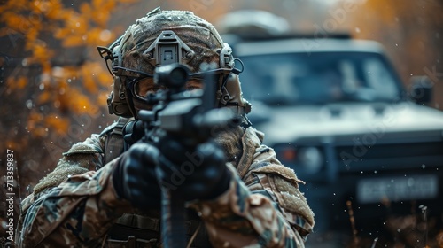Elite Soldier Holding Rifle on Urban Patrol