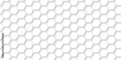 Fototapeta Naklejka Na Ścianę i Meble -  	
Abstract pattern with hexagonal white and gray technology line paper background. Hexagonal 3d vector grid tile and mosaic structure mess cell. white and gray hexagon honeycomb geometric copy space.