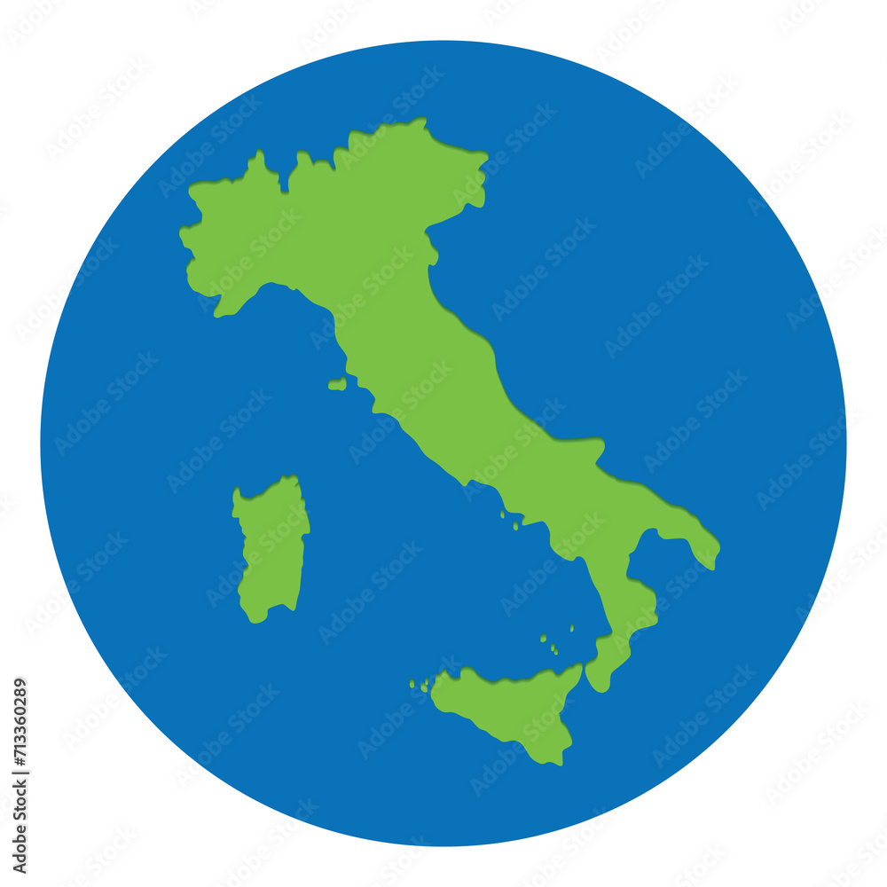 Italy map in green color in globe design with blue circle color.