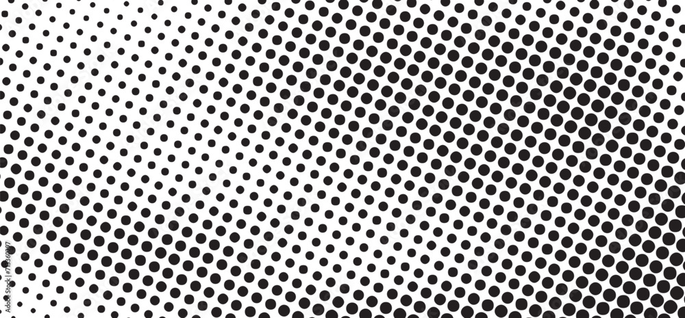 Black and white dotted halftone background. Grunge halftone vector background in black and white colors. Distressed overlay texture - obrazy, fototapety, plakaty 