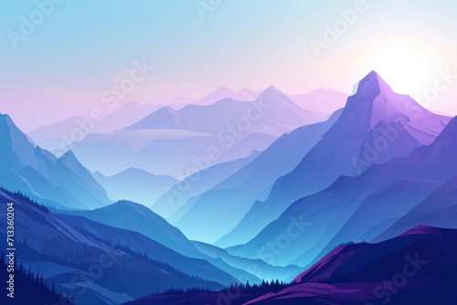 minimal blue lilac mountains flat illustration air perspective early morning or dusk aerial view © Dina