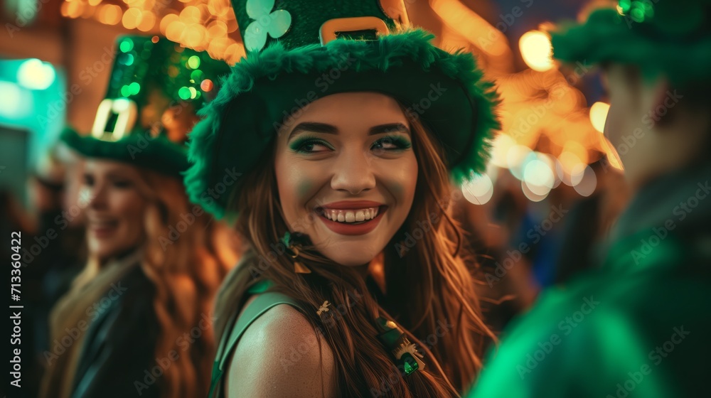 Woman dressed up like Leprechauns celebrating Saint Patrick's day - obrazy, fototapety, plakaty 