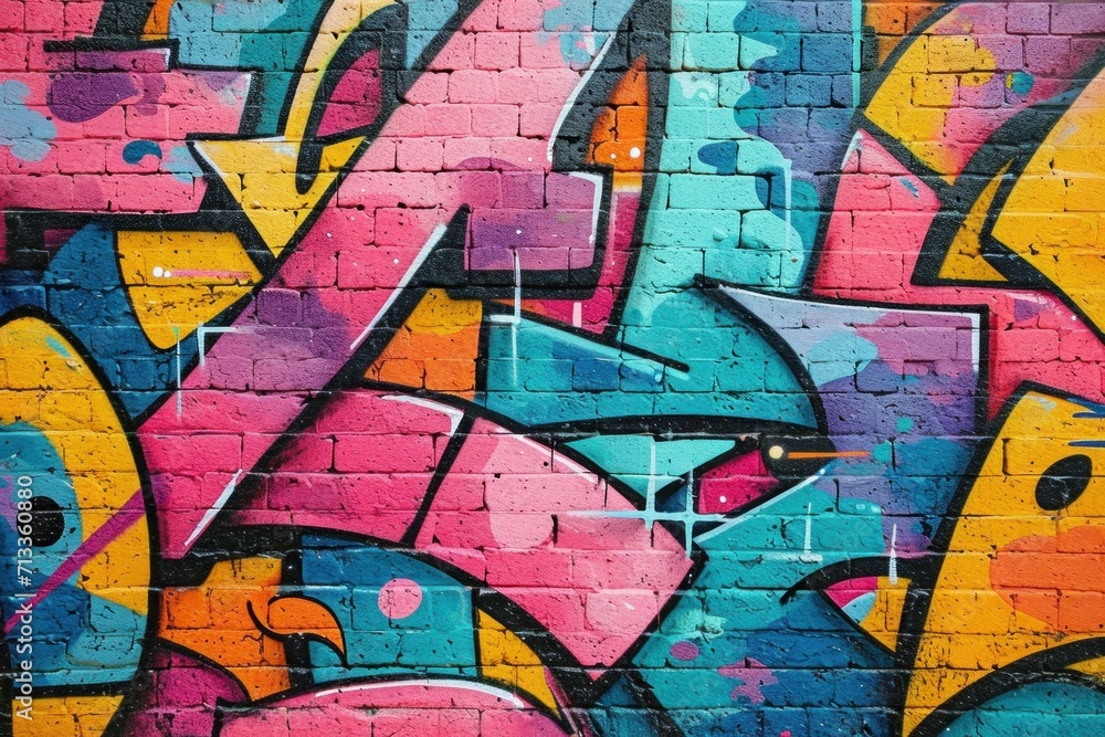 Fototapeta premium Colorful graffiti on a brick wall. Street art concept. Abstract background for design.