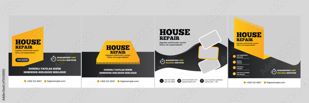 
house repair service social media template with handyman construction renovation home repair instagram web square banner template  - obrazy, fototapety, plakaty 