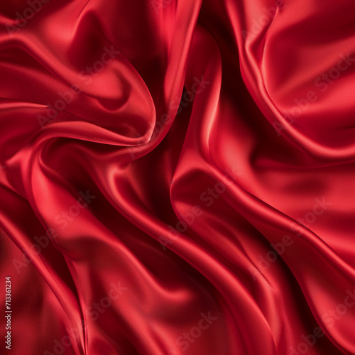 
Top view of the shiny texture of satin silk, . Bright red silk background. 