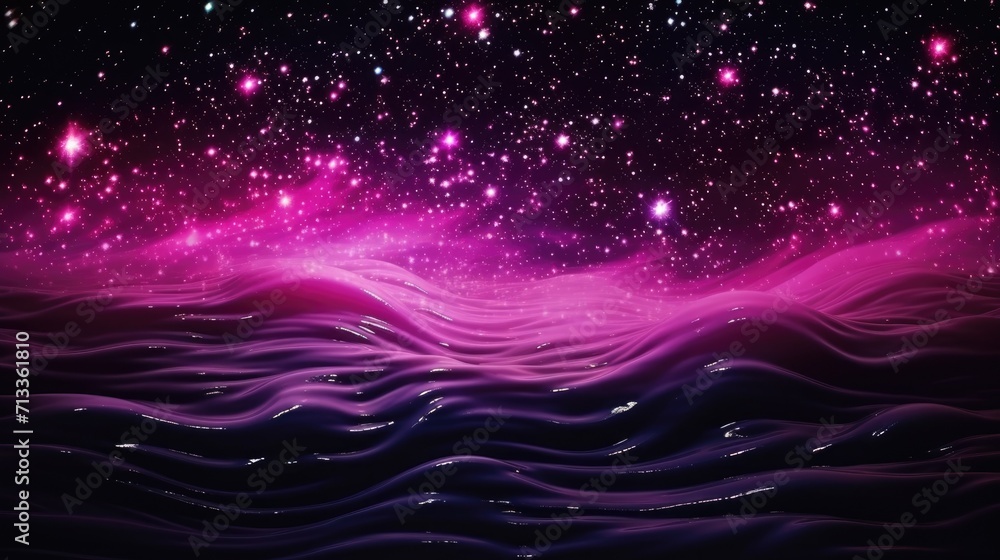 Abstract Pink wave lines on black background. Pink flow wave design element on dark background. Science technology design.. Abstract Pink wave lines on black background. Pink flow wave design element on dark background. Science technology design..