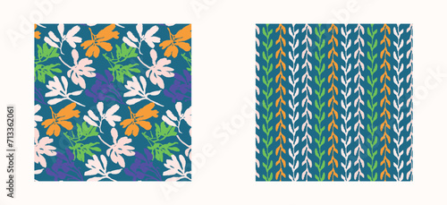 Trendy vector floral pattern set with organic botanical shapes. Modern bold summer flower print, design collection in scandi style.