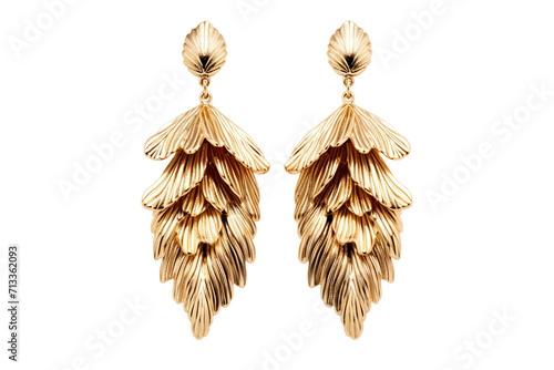 Gold earrings white background,Isolated on tran sparent PNG background, Generative ai