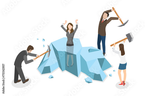 Fotografie 3D Isometric Flat  Conceptual Illustration of Ice Breaking Activity, Business Co