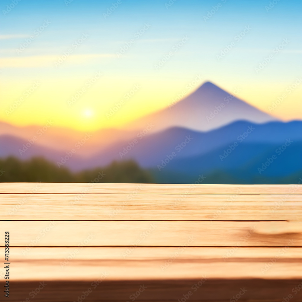 Blank Wooden Table With Mountain View
