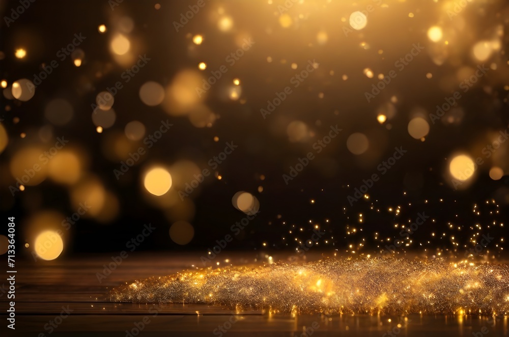 Naklejka premium Shiny gold glow particle abstract bokeh background creating a visually appealing atmosphere